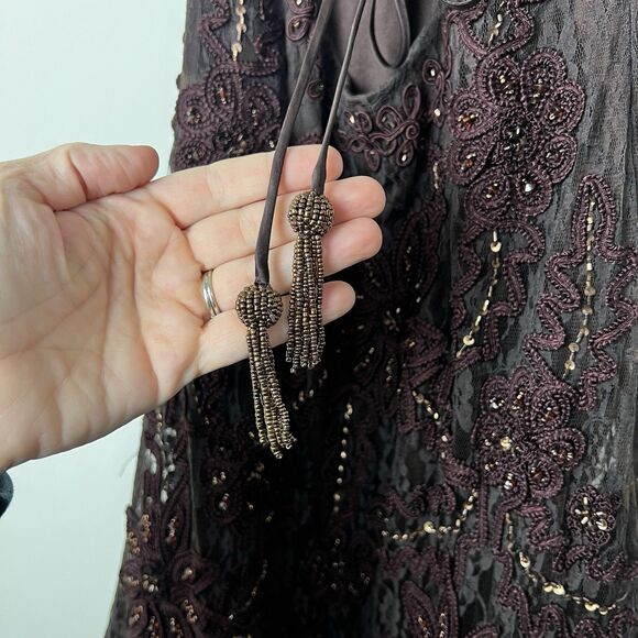 Sue Wong Nocturne Formal Dress Brown Lace Beaded Halter Maxi Size 8 - Picture 8 of 16